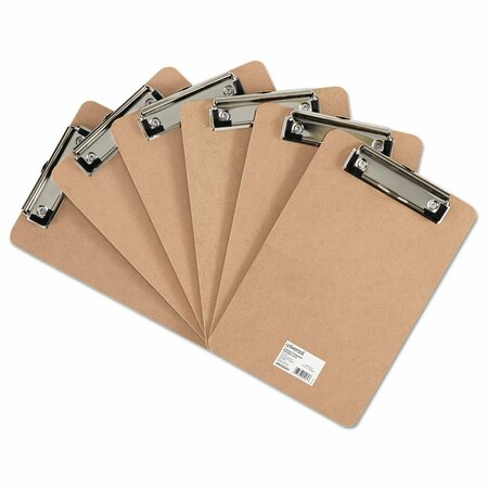 Universal Hardboard Clipboard w/Low-Profile Clip, 1/2" Cap., 6 x 9, Brown, PK6 UNV05561